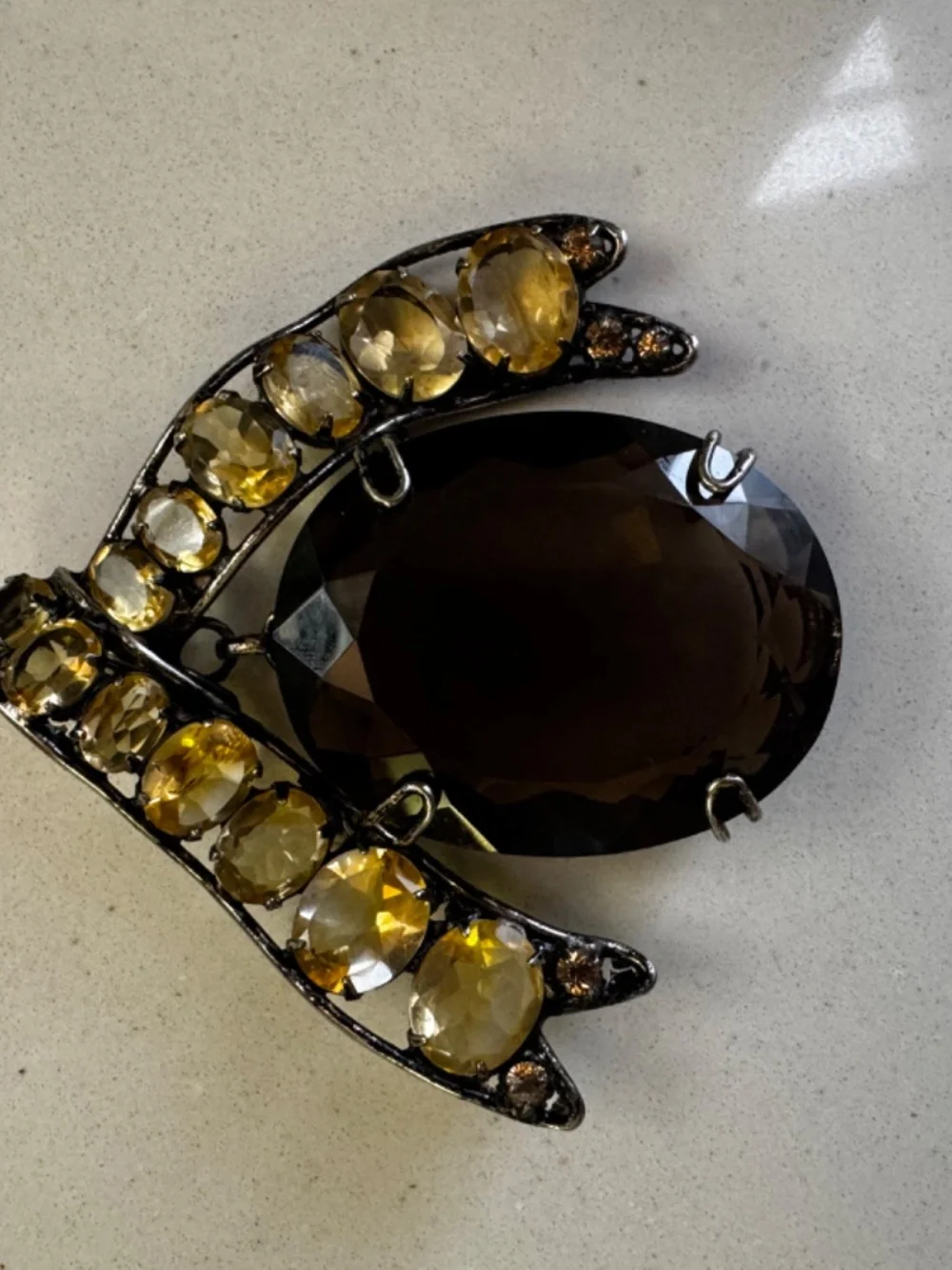Iradj Moini Vintage Smoky Quartz & Citrine Statement Pendant Brooch